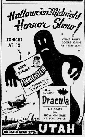 Halloween Midnight Horror Show - Dracula/Frankenstein double feature (Oct 1956)