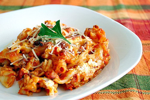 Baked Penne with Sausage & Creamy Ricotta