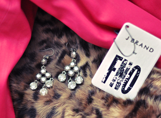 j brand for FNO jeans + leopard + chandelier earrings