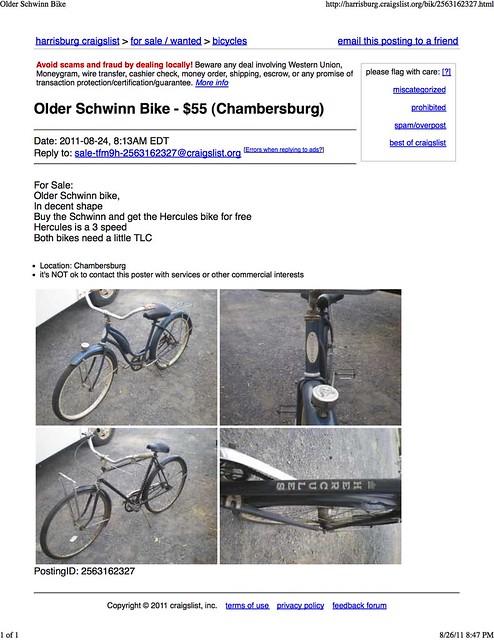 free bicycle craigslist