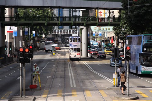 Pedestrian crossing and overbridges on the Hong Kong Tramways