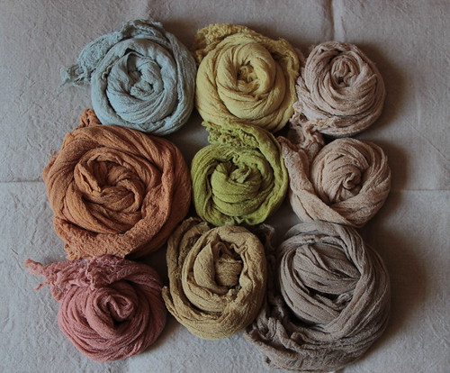 my own, naturally dyed cotton gauze scarves