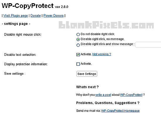 WP Copy Protect settings page for WordPress - blankpixels.com