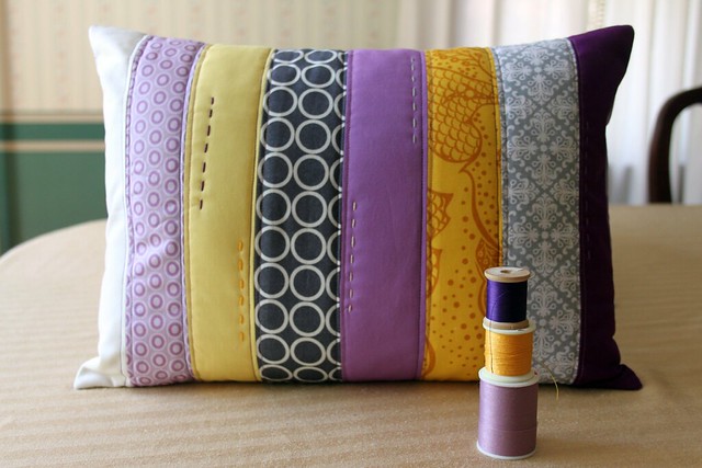 Purple, Grey, and Yellow Strip Pillow
