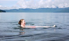 Swimming in Lake Shikotsu, Hokkaido, Japan