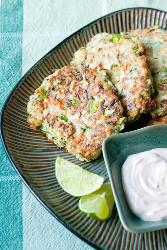 Zucchini, Pea and Mint Fritters