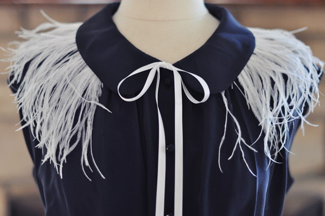 DIY Feather collar-with peter pan collar silk dress