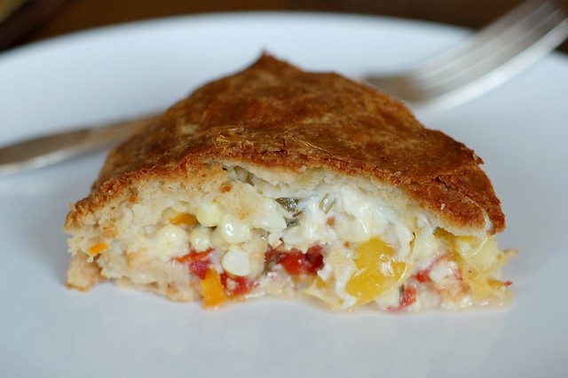 Tomato Corn Pie With Butter-Brushed Biscuit Crust by Eve Fox, Garden of Eating blog