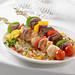 A combination of tenderloin and grilled vegetables or shrimp and scallops with grilled vegetables served on keepsake skewers.