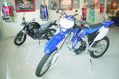 5576. Una aerodinámica motocicleta en azul.