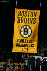 Boston Bruins championship banner being raised