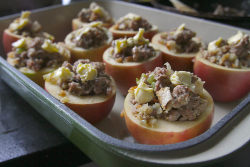 baked apples wth savory stuffing