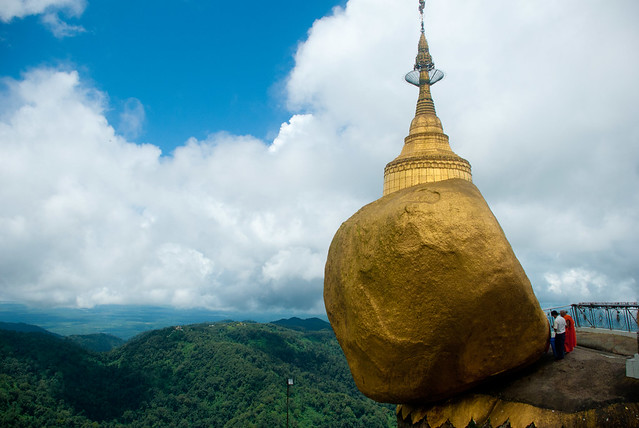 Monk & friends Visiting the Golden Rock, Kyaiktiyo, Myanmar