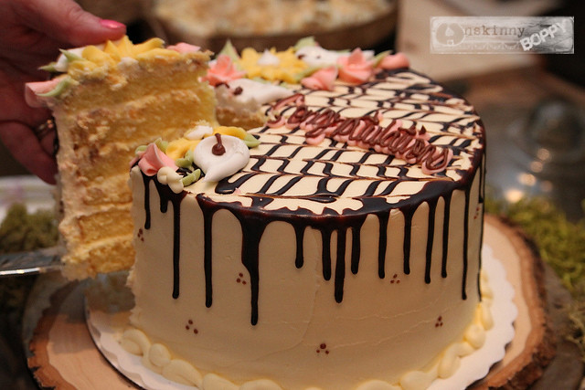 chocolate drizzled wedding shower cake