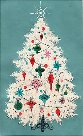 Retro White Tree with Ornaments 1950s